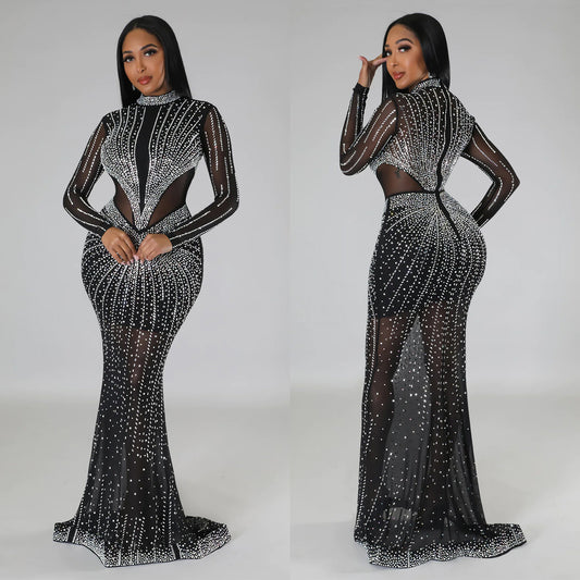 Pretti Starlight Diamond Mesh Maxi Dress