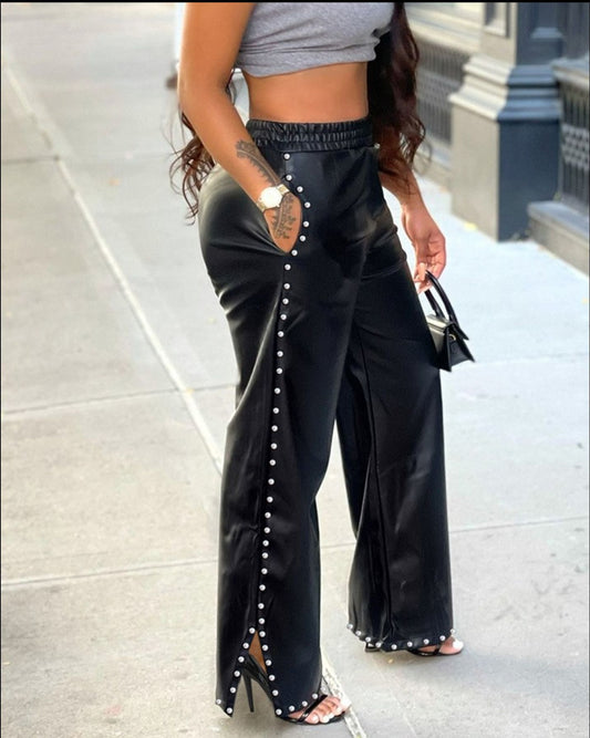 Pretti Pearl Power Wide-Leg Leather Pants