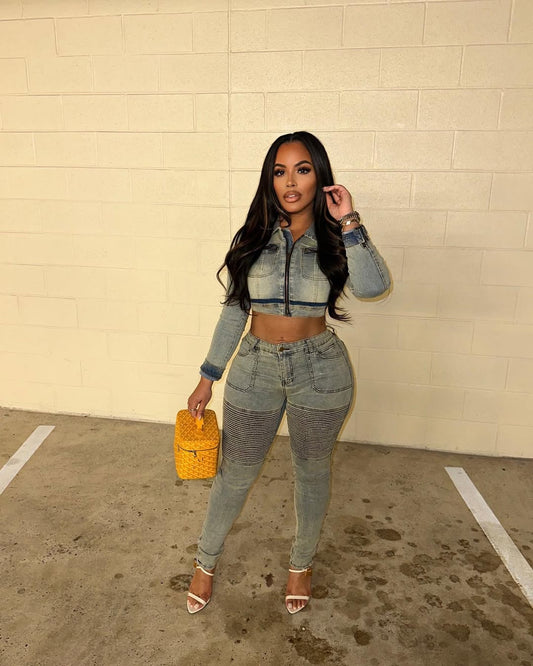 Denim Attitude Zip-Up Matching Set